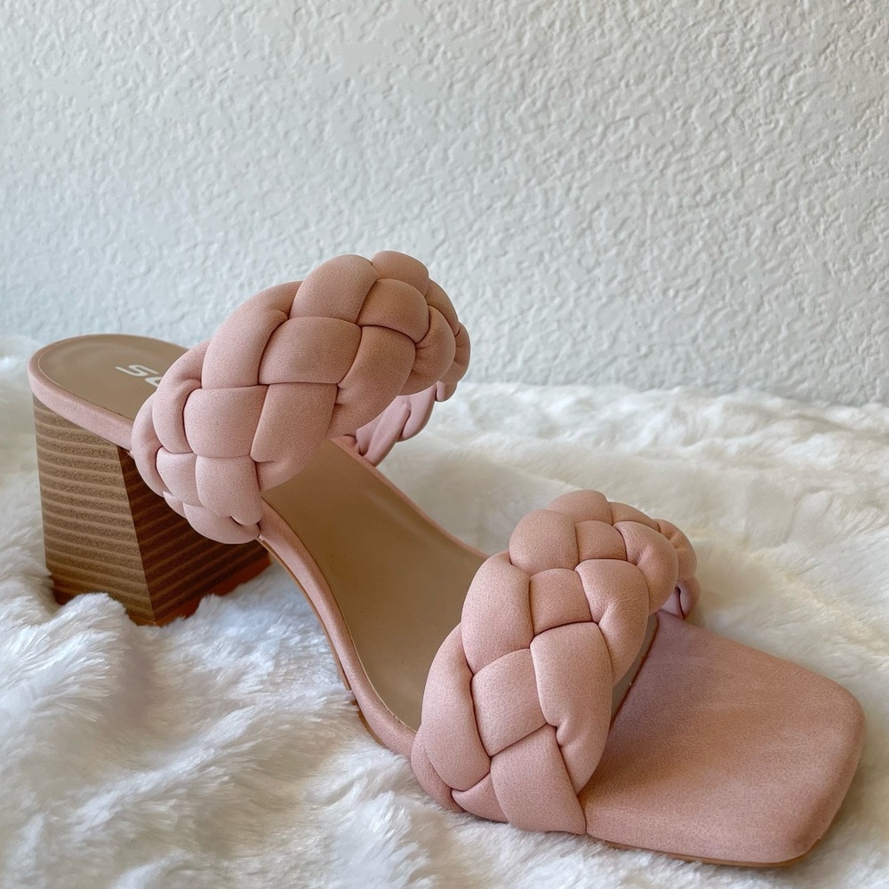 SODA Braided Block Square Toe Heels